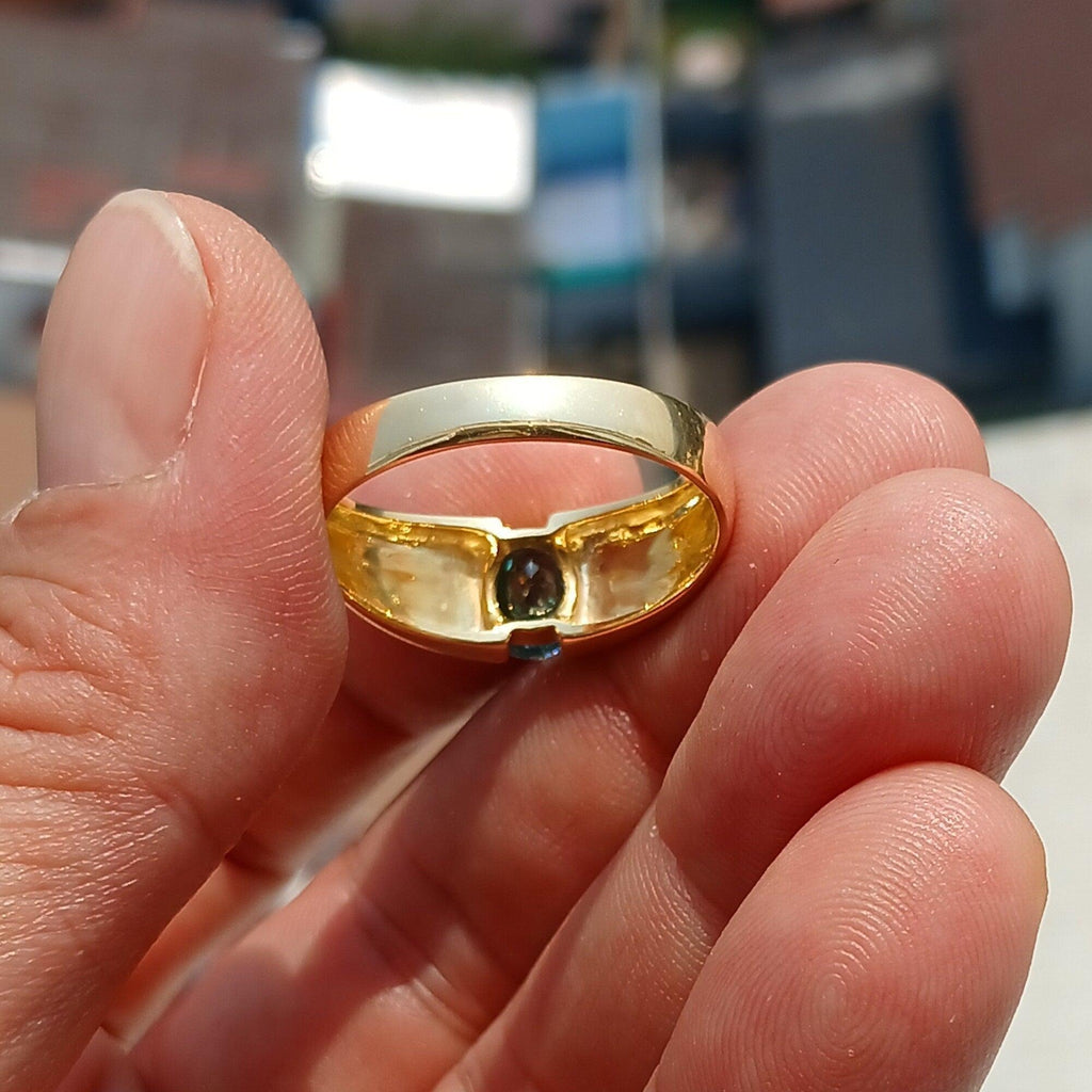 18K Yellow Gold Ring, Blue Zircon Gold Ring, Men's 18K Gold Ring, Men's Ring, oval Blue Zircon, Minimalist Gold Ring, Gift for Him - Size 13-1